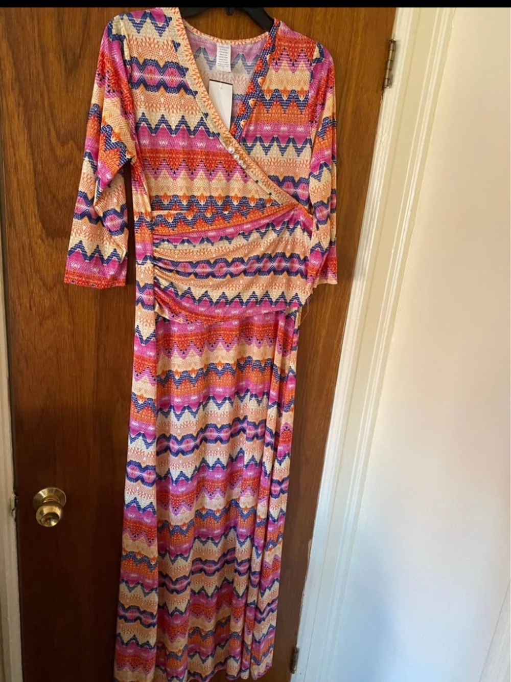 Honey and Lace Pink and Orange Chevron Wrap Maxi Dress